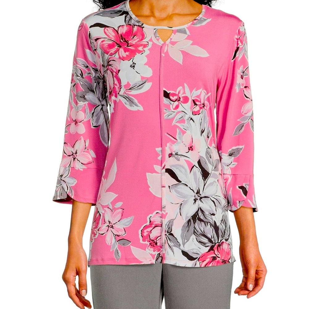 Allison Daley Petite Size Floral Print 3/4 Flare Sleeve
Jewel Neck Knit Top